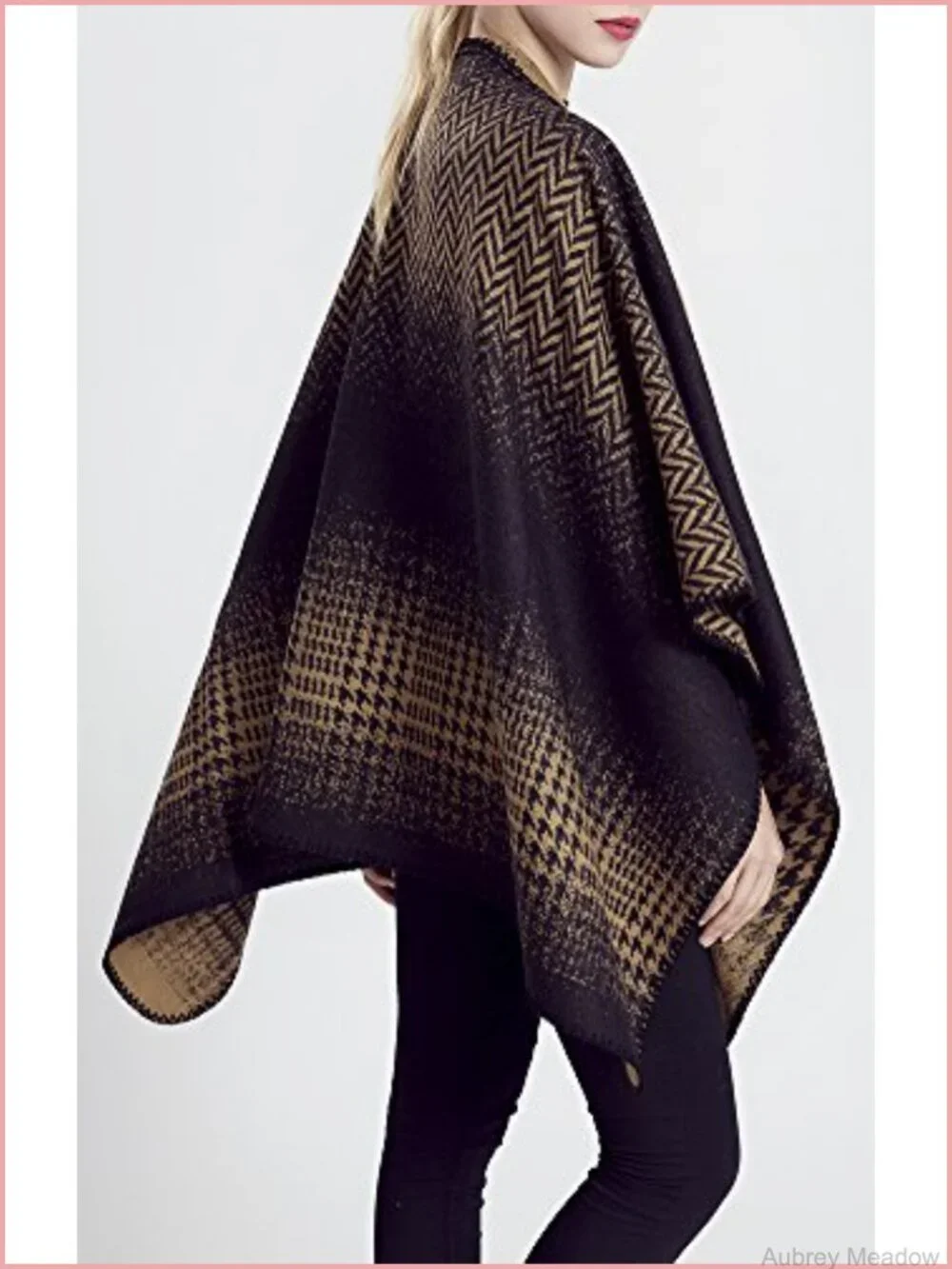Women's Blanket Wrap Houndstooth Knitted Cardigan Scarf Shawl Poncho Cape